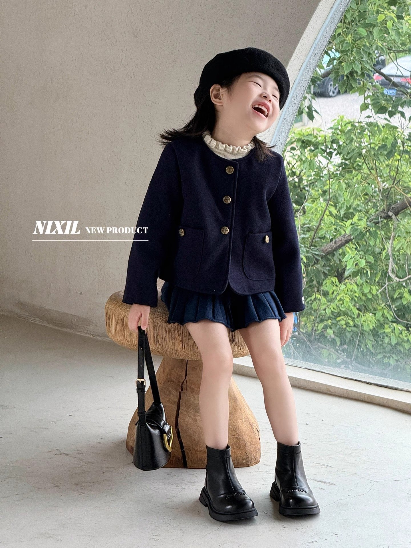 A079 - Bốt da chữ Miu Miu 2 màu nâu/đen cho bé gái size 26-36