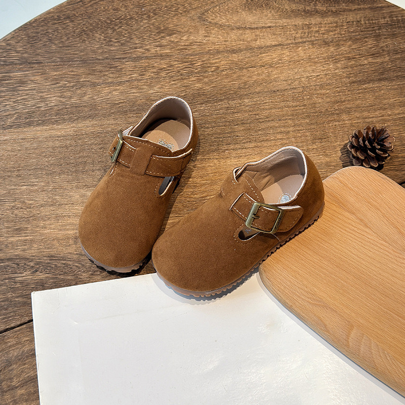 TI9168 - Giày da lộn quai dán 2 màu nâu/be cho bé size 21-36