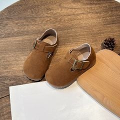 TI9168 - Giày da lộn quai dán 2 màu nâu/be cho bé size 21-36