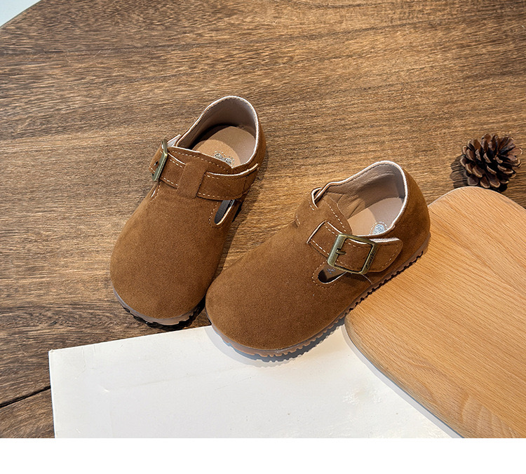 TI9168 - Giày da lộn quai dán 2 màu nâu/be cho bé size 21-36