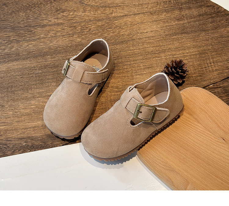 TI9168 - Giày da lộn quai dán 2 màu nâu/be cho bé size 21-36
