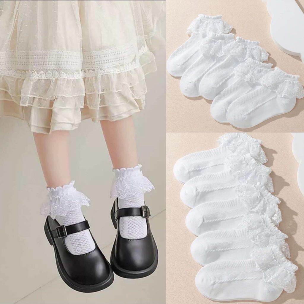 Set 5 tất màu trắng cổ ren BG size 13 - 22cm