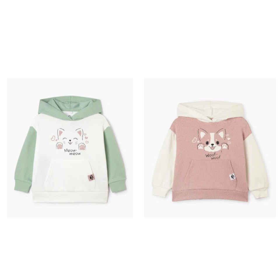 Áo hoodie nỉ bông G.J 2 màu xanh mèo / hồng cún size 12m - 4y