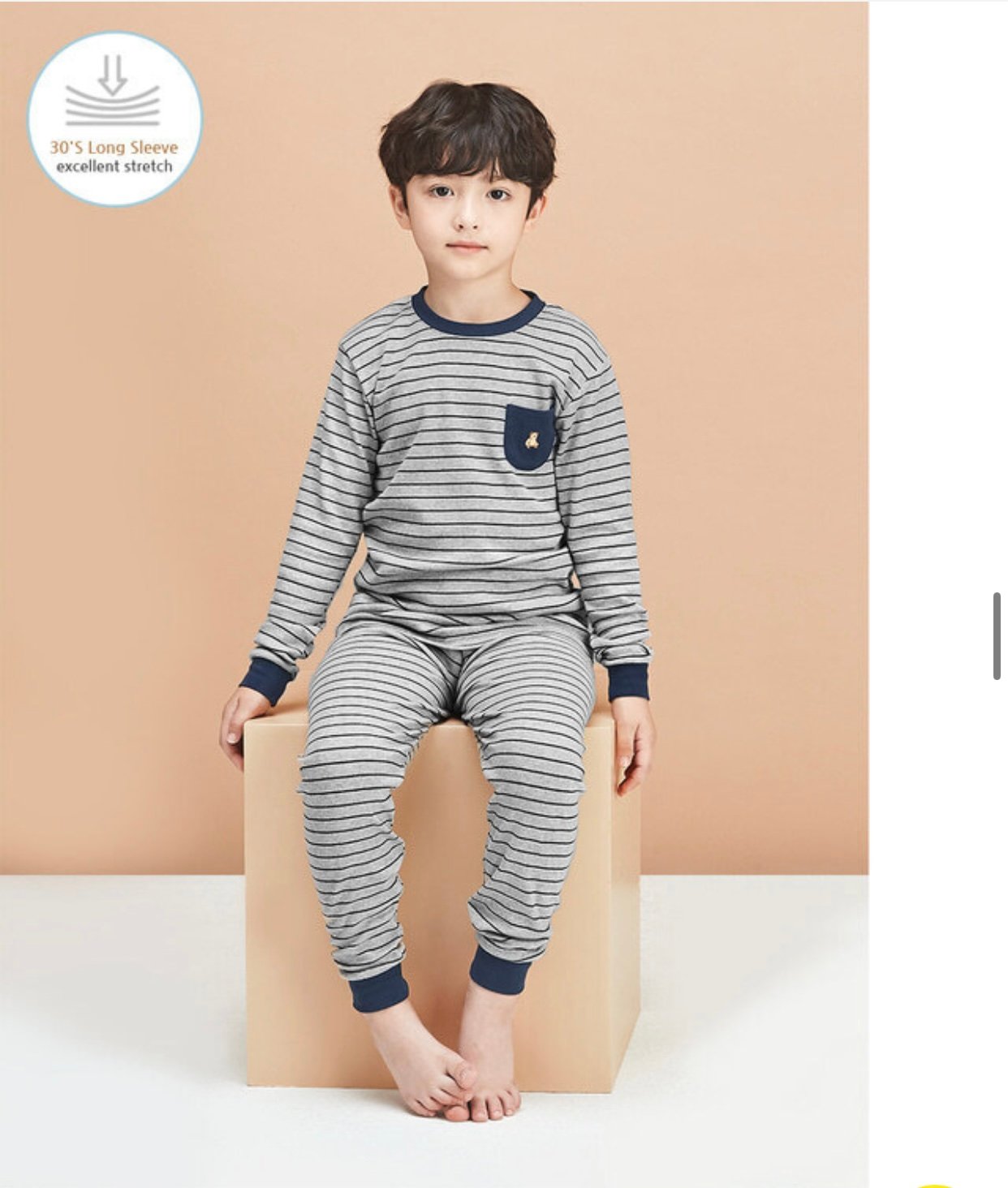 Bộ cotton Uni xuất Hàn kẻ nhiều màu túi ngực thêu gấu size 90-160