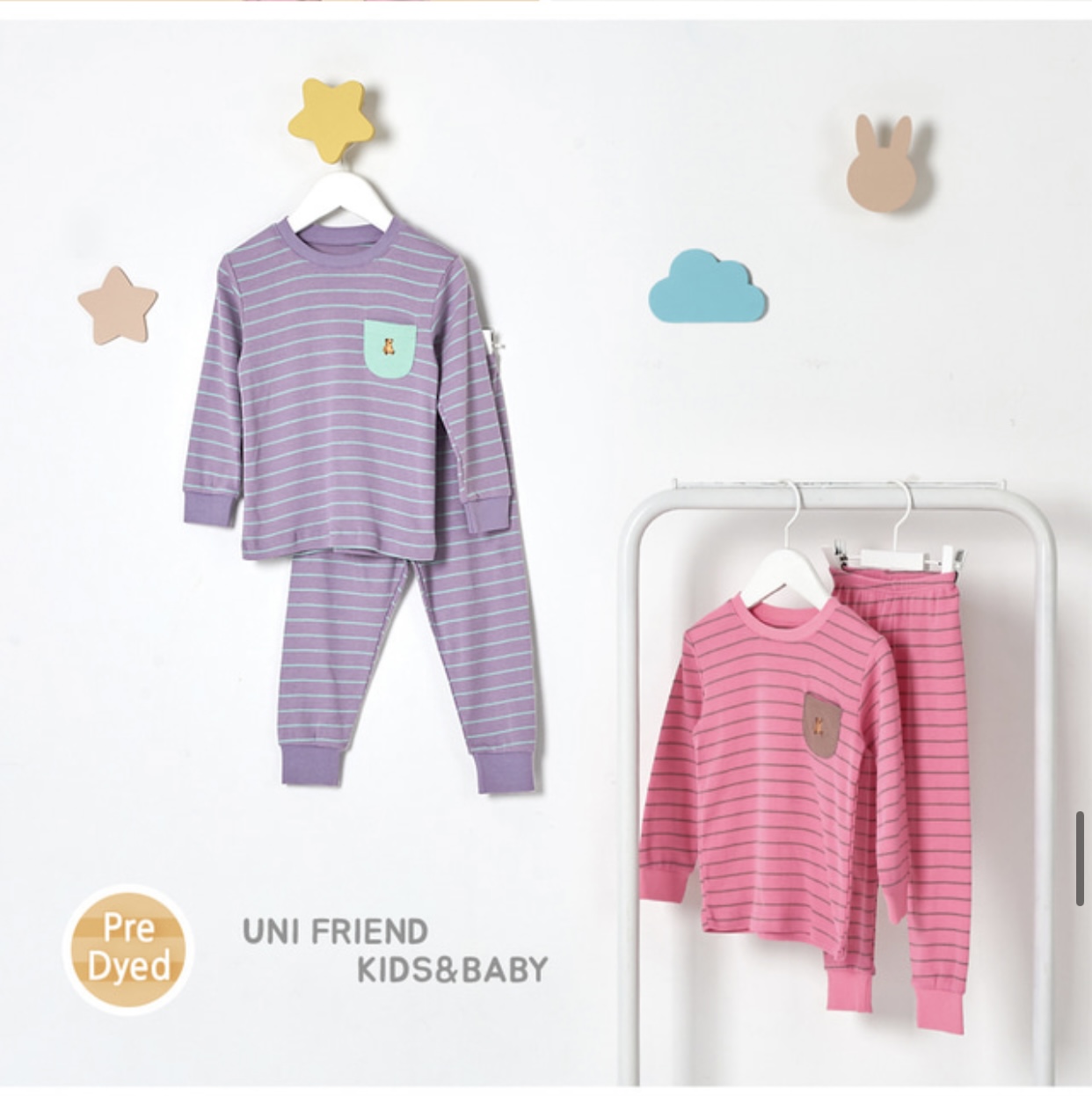 Bộ cotton Uni xuất Hàn kẻ nhiều màu túi ngực thêu gấu size 90-160