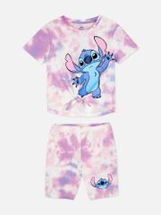 Bộ cotton Disney loang hồng tím Stitch áo buộc vạt + quần legging BG size 7-15y