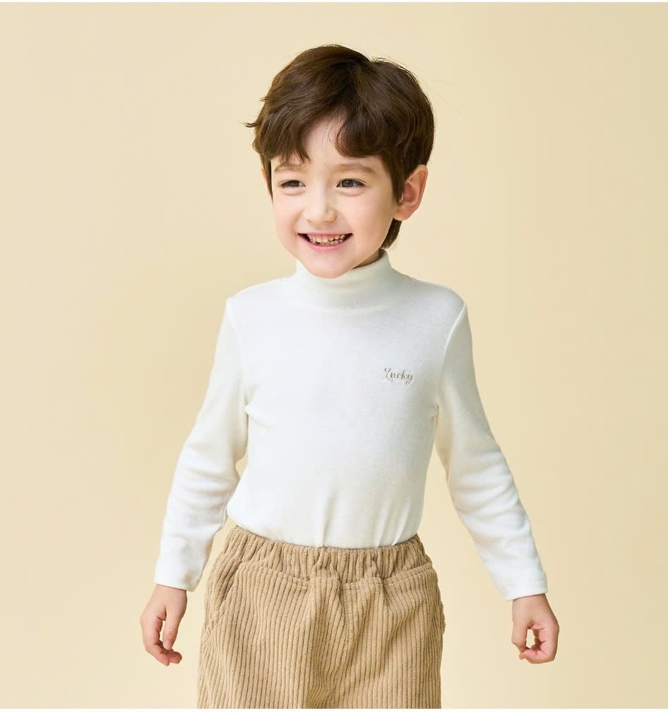 Áo cổ 3p Bebezoo vải thun len mỏng mềm thêu chữ Lucky cho bé size 100-150