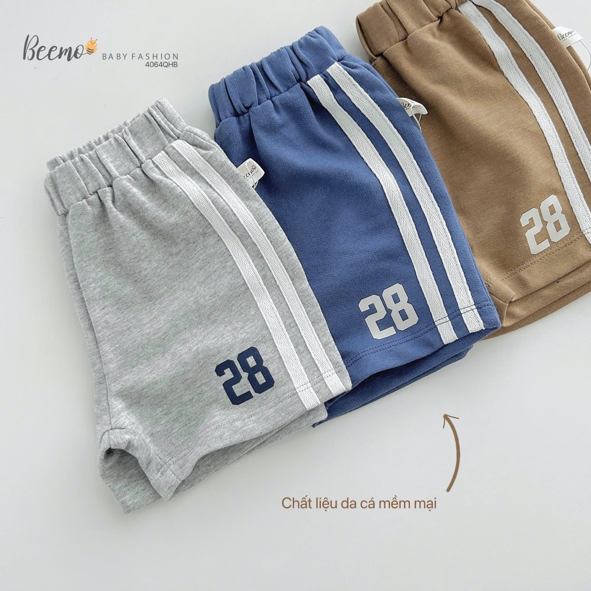 Quần short da cá Beemo sọc hông số 28 nhiều màu bé trai size 80-130