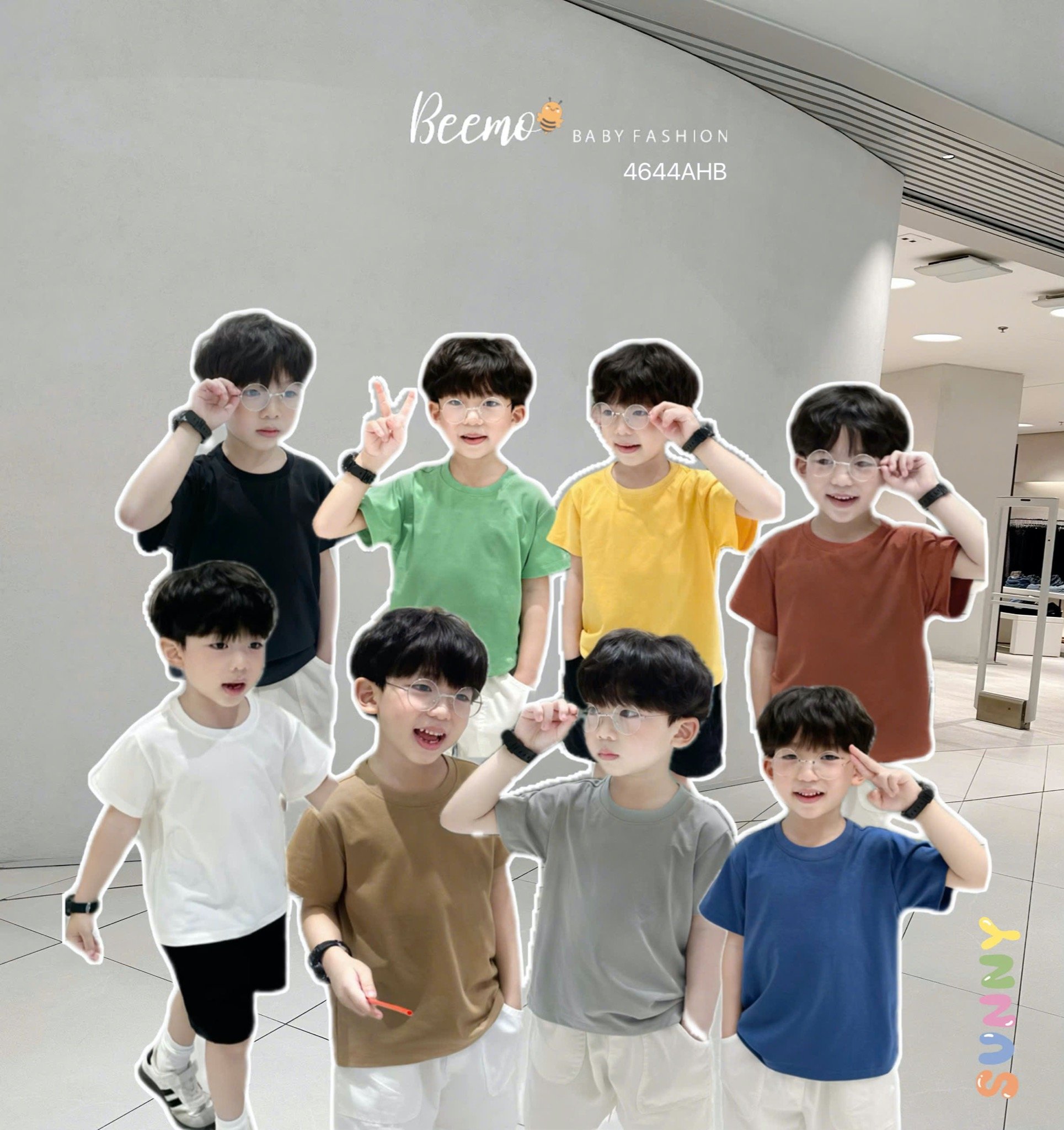 Áo cotton Beemo cổ tròn trơn nhiều màu cho bé size 80-130