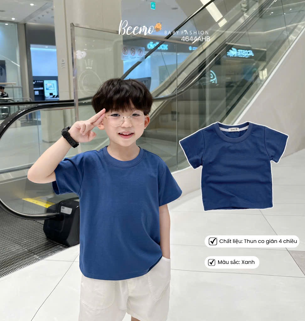 Áo cotton Beemo cổ tròn trơn nhiều màu cho bé size 80-130