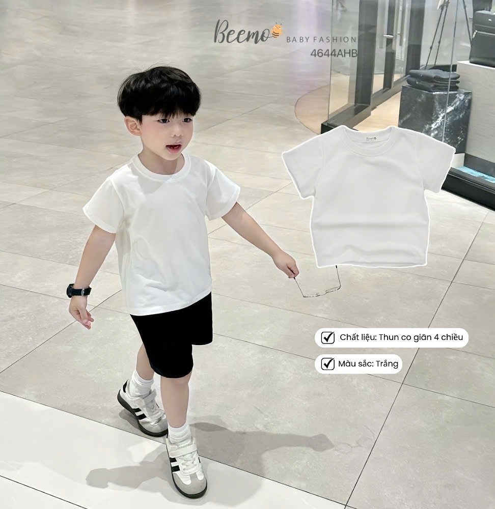 Áo cotton Beemo cổ tròn trơn nhiều màu cho bé size 80-130