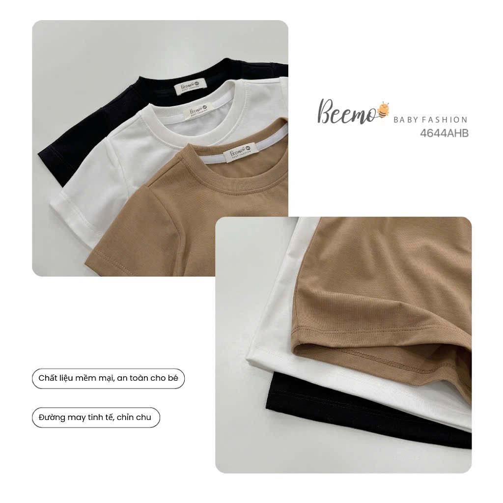 Áo cotton Beemo cổ tròn trơn nhiều màu cho bé size 80-130