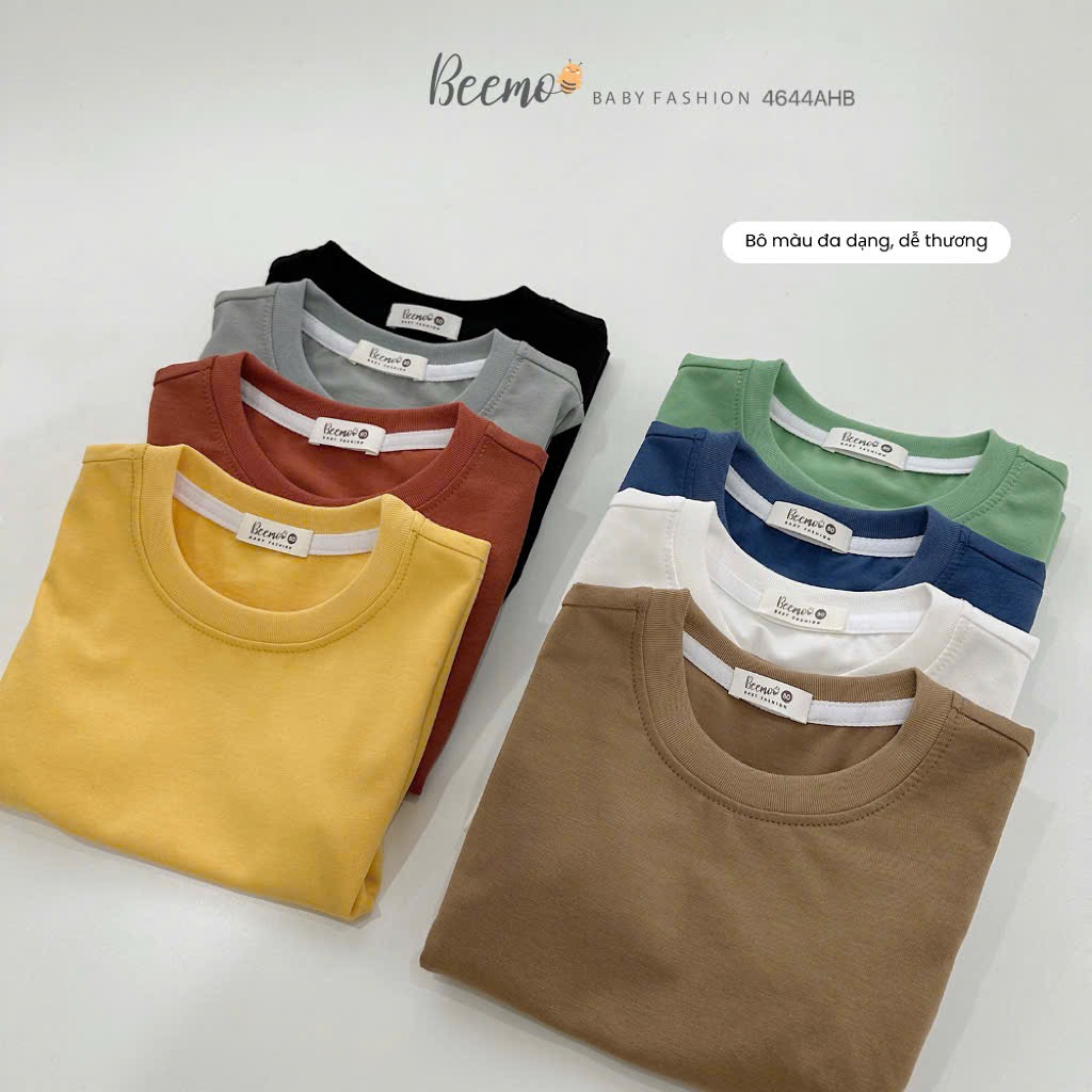 Áo cotton Beemo cổ tròn trơn nhiều màu cho bé size 80-130