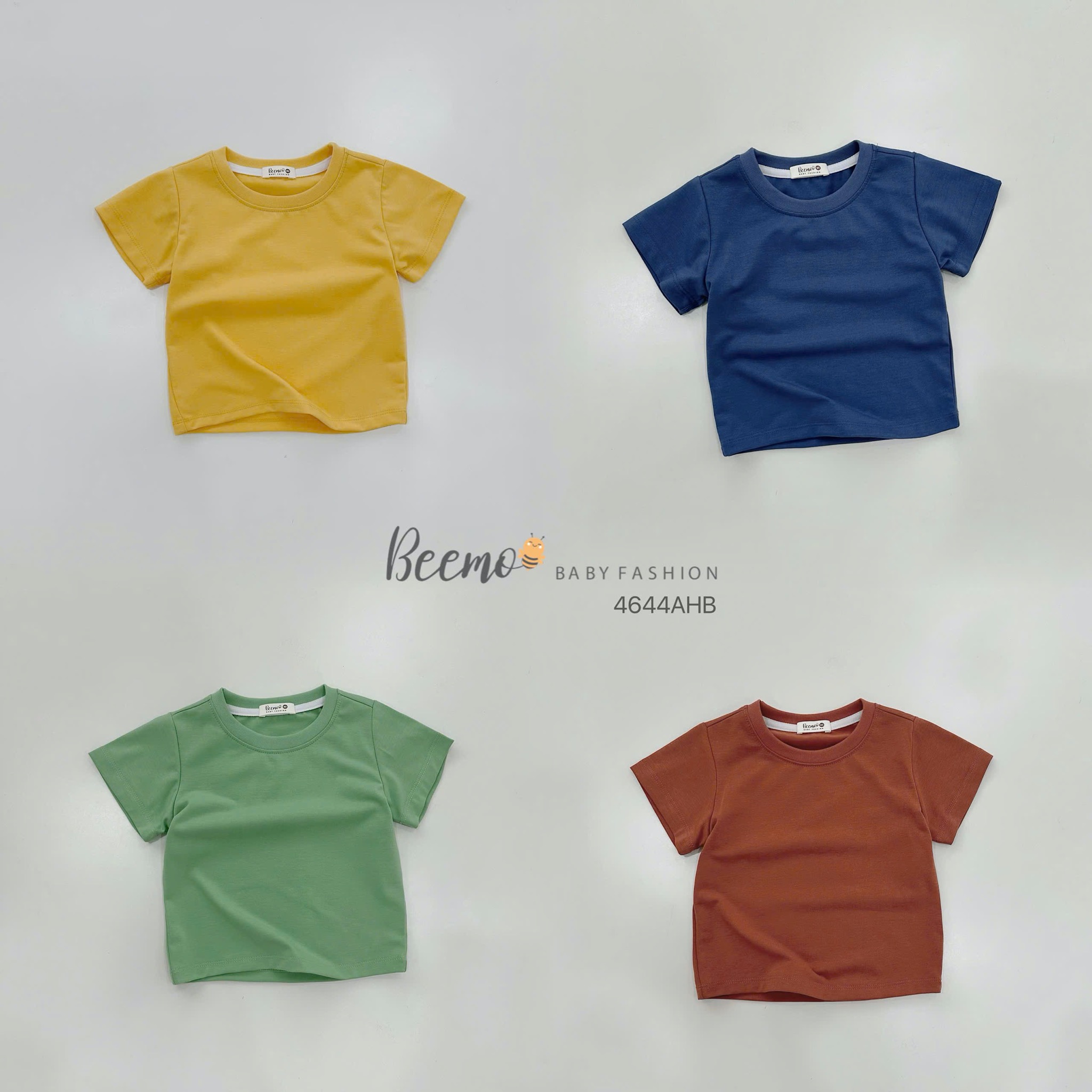 Áo cotton Beemo cổ tròn trơn nhiều màu cho bé size 80-130