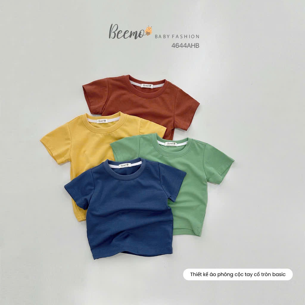 Áo cotton Beemo cổ tròn trơn nhiều màu cho bé size 80-130
