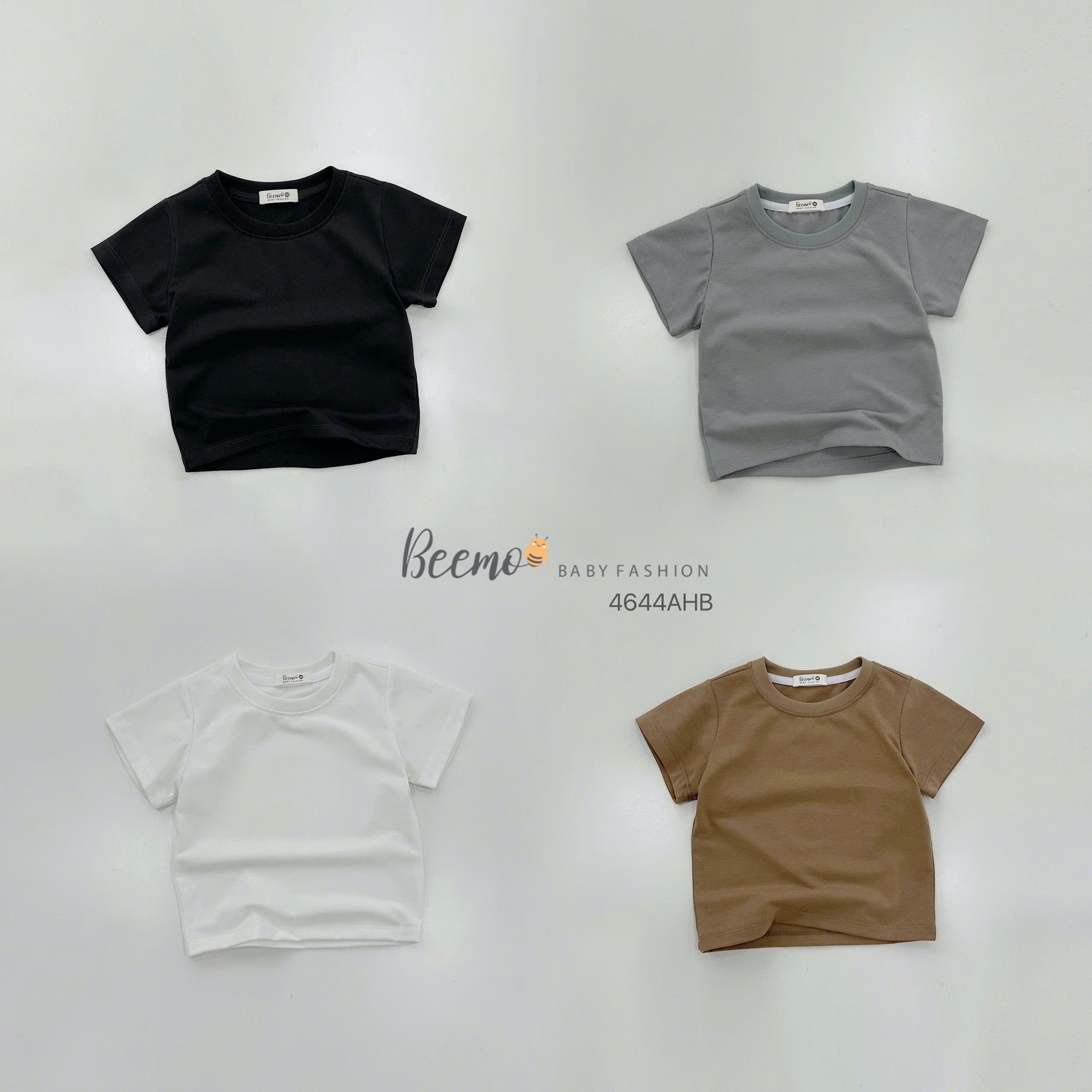 Áo cotton Beemo cổ tròn trơn nhiều màu cho bé size 80-130