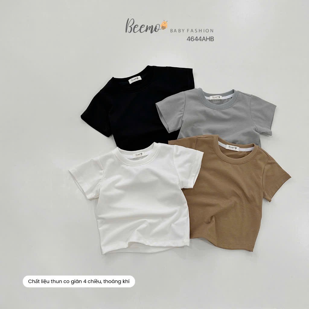 Áo cotton Beemo cổ tròn trơn nhiều màu cho bé size 80-130
