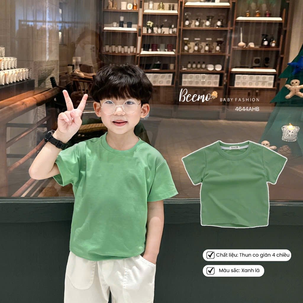 Áo cotton Beemo cổ tròn trơn nhiều màu cho bé size 80-130