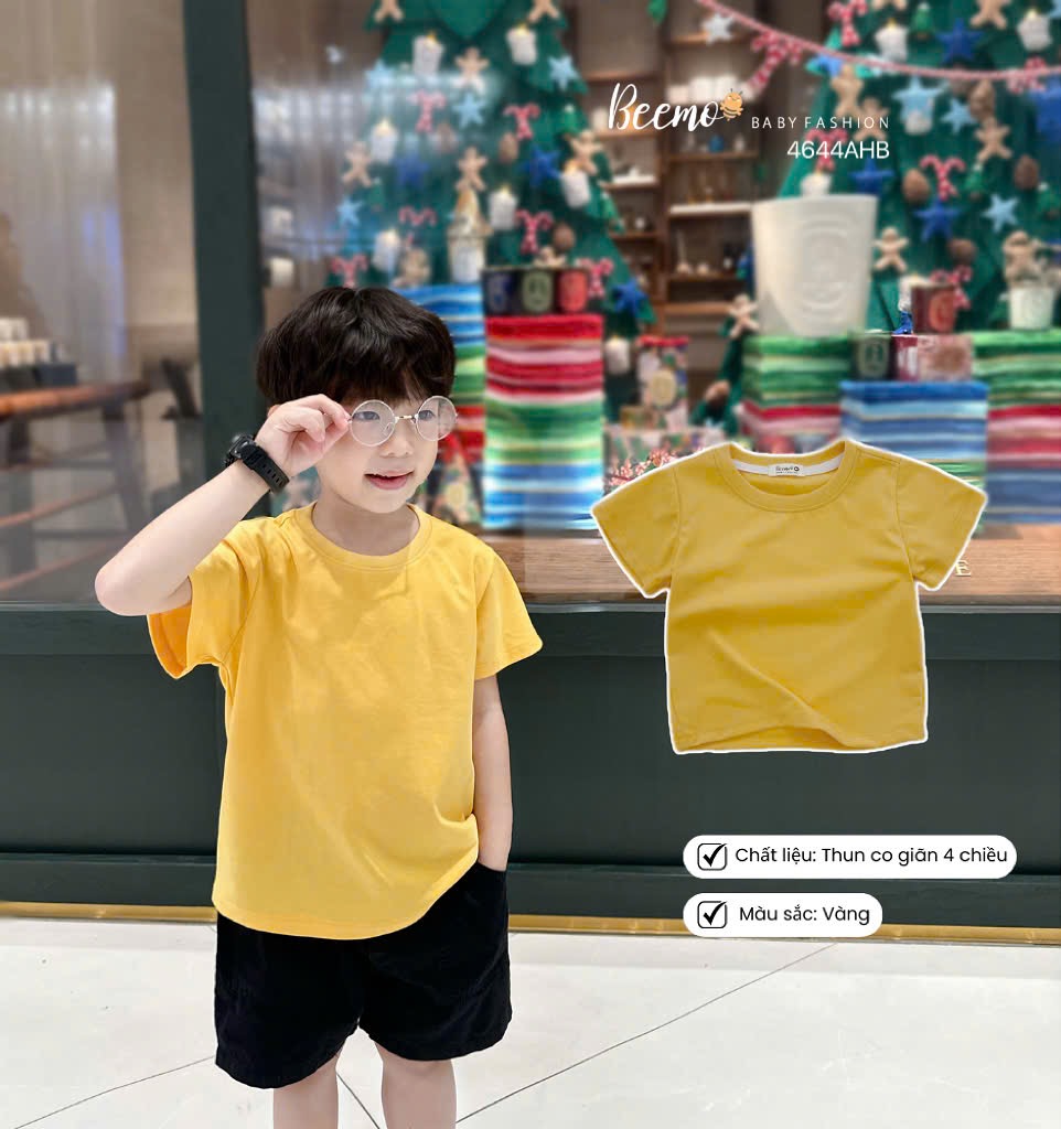 Áo cotton Beemo cổ tròn trơn nhiều màu cho bé size 80-130