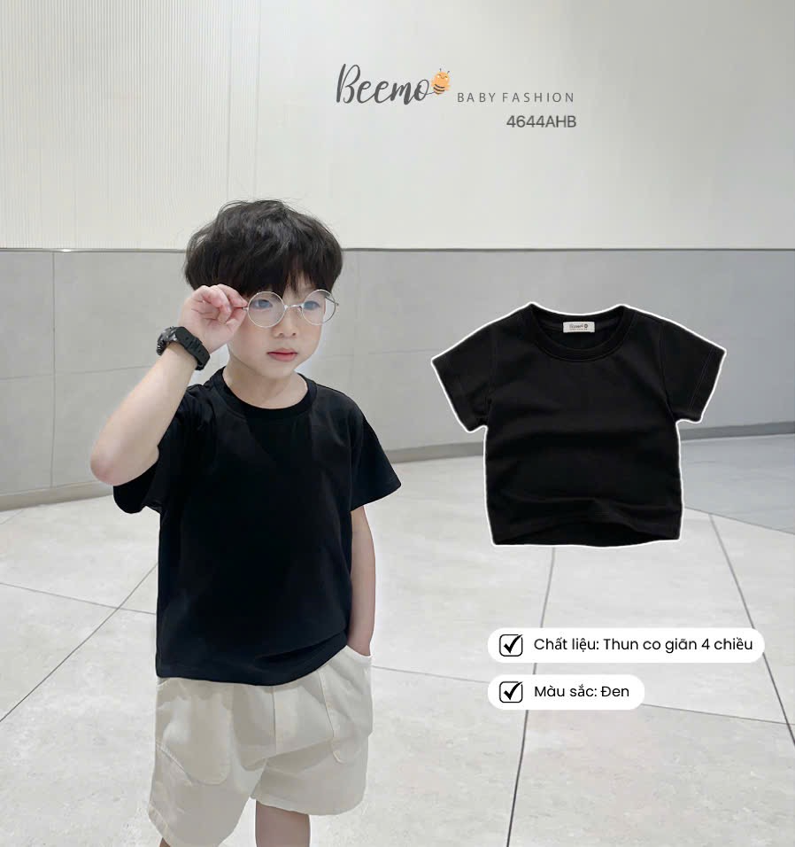Áo cotton Beemo cổ tròn trơn nhiều màu cho bé size 80-130