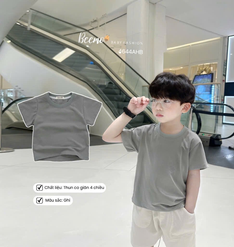 Áo cotton Beemo cổ tròn trơn nhiều màu cho bé size 80-130
