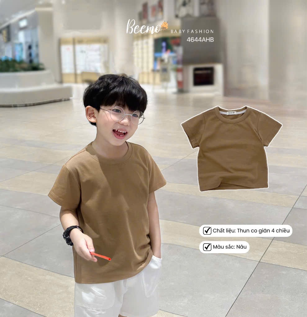 Áo cotton Beemo cổ tròn trơn nhiều màu cho bé size 80-130