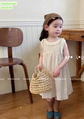 S5133 - Váy Sofia Candy thêu màu be phối bèo cổ bé gái size 1-10y