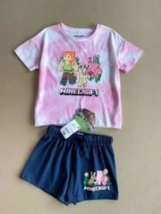Bộ cotton Minecraft màu hồng BG size 7-16y