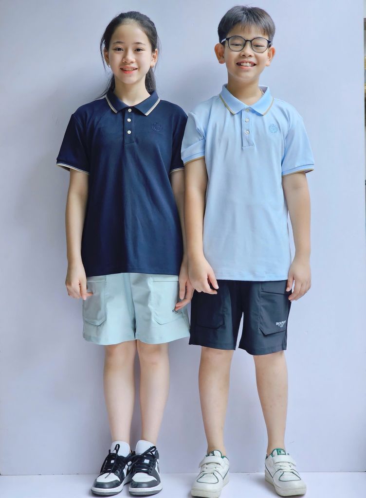 Áo polo cổ đức Bee Mon 2 màu xanh cho bé size 120-160