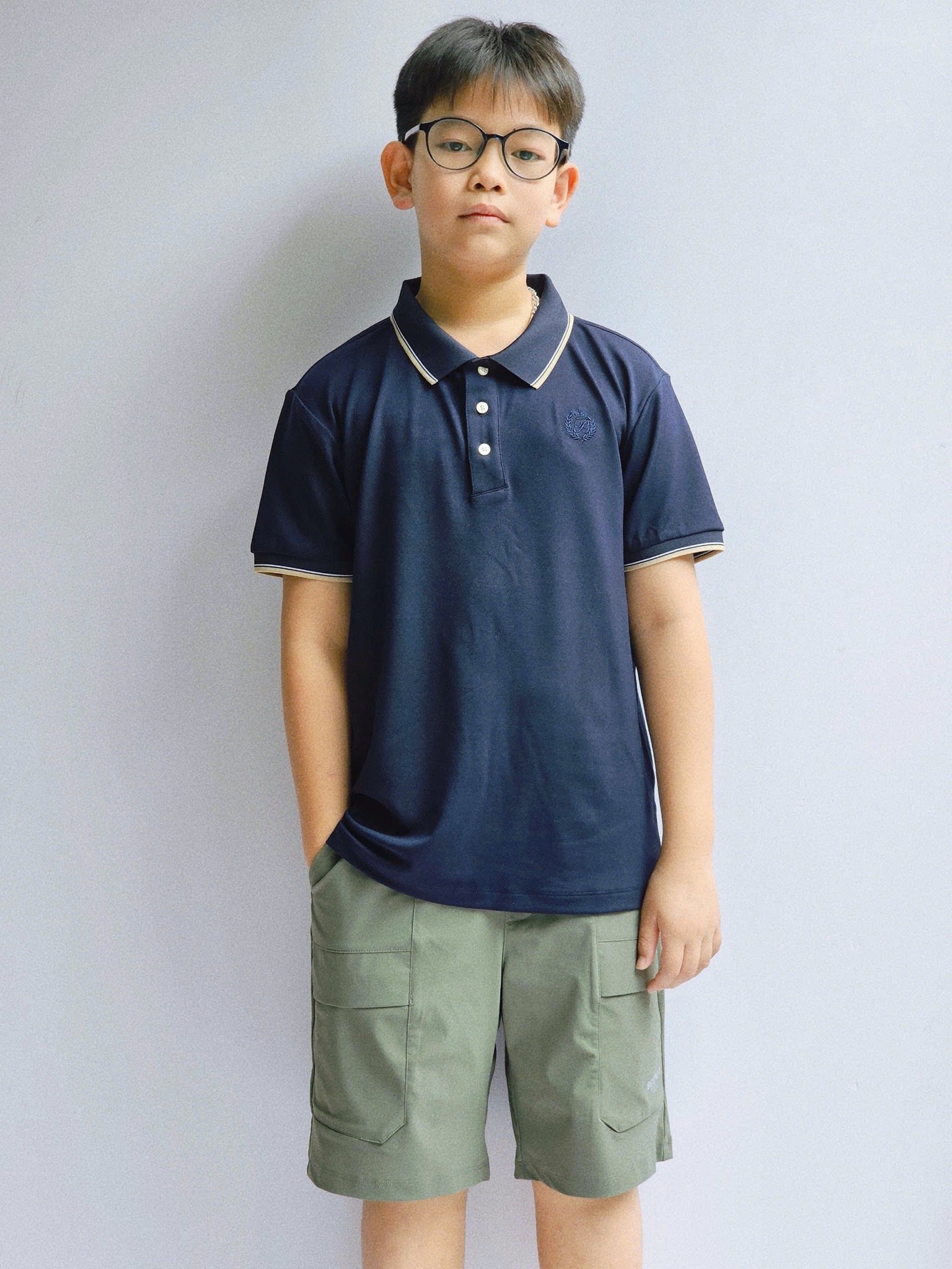 Áo polo cổ đức Bee Mon 2 màu xanh cho bé size 120-160