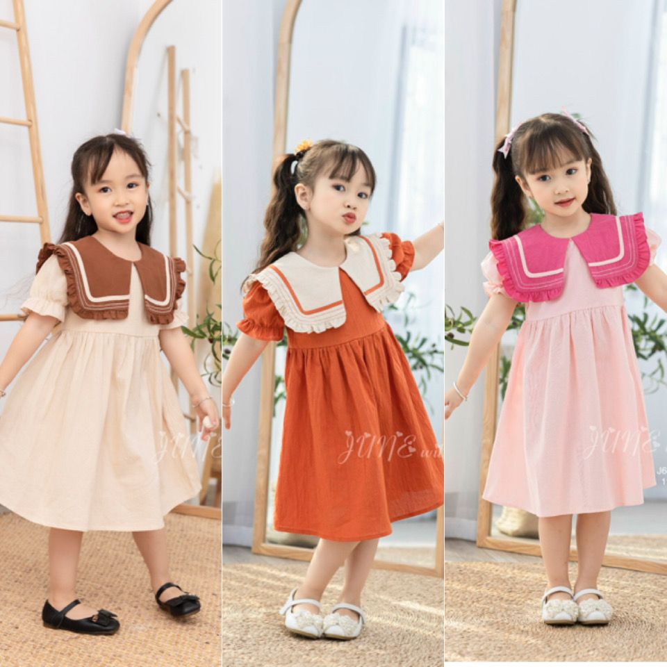 Váy June thô cara trơn màu phối cổ vuông bèo 3 màu size 1-10y