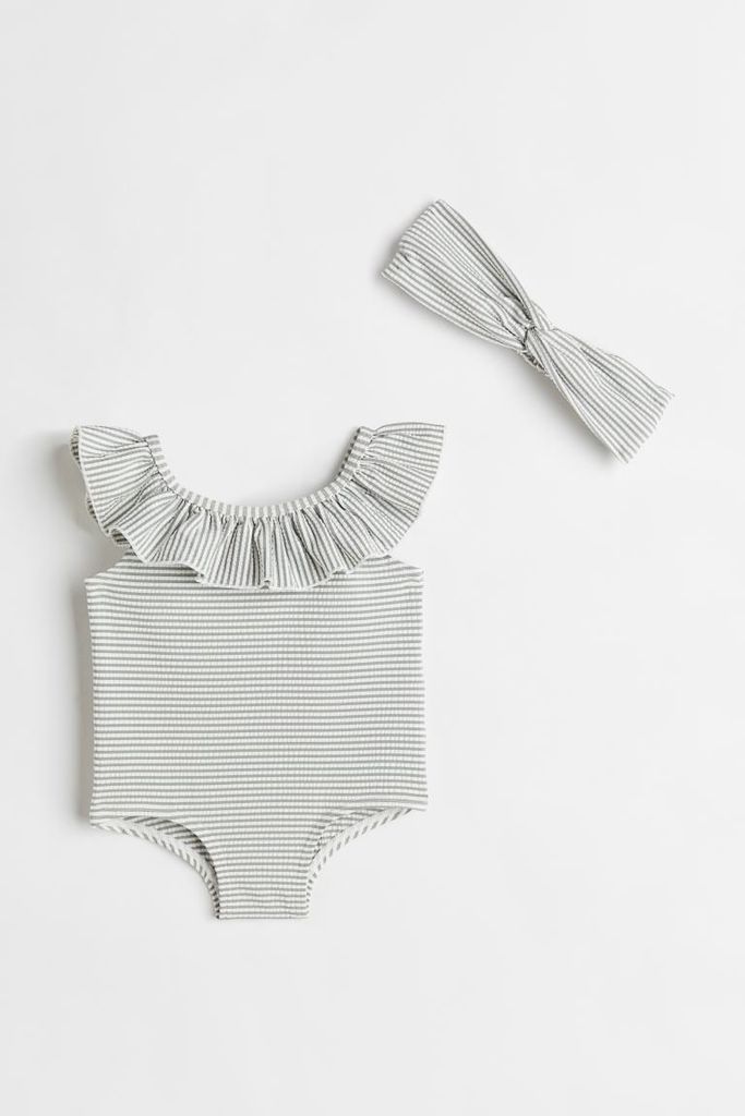 Bộ bơi liền HM kẻ trắng ghi size 6m - 2y ( không kèm băng đô )