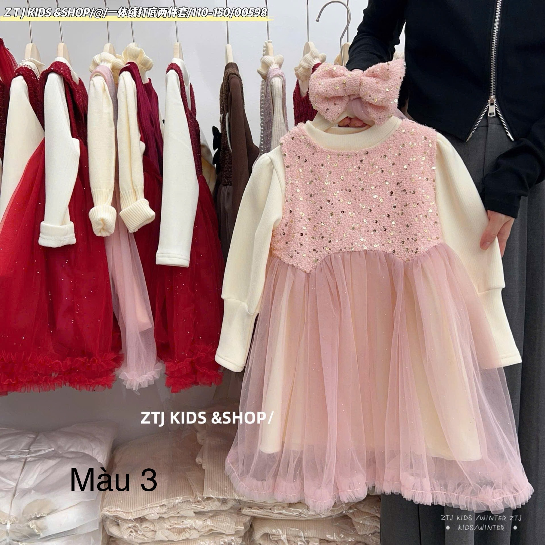 Set Váy ren kèm áo len QC nhiều màu bé gái size 100-140