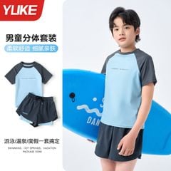 YY607 - Bộ bơi YUKE bé trai màu xanh phối ghi size XL-6XL