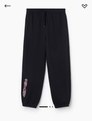 Quần nỉ da cá form rộng màu đen in chữ dọc thân size 7 - 18y