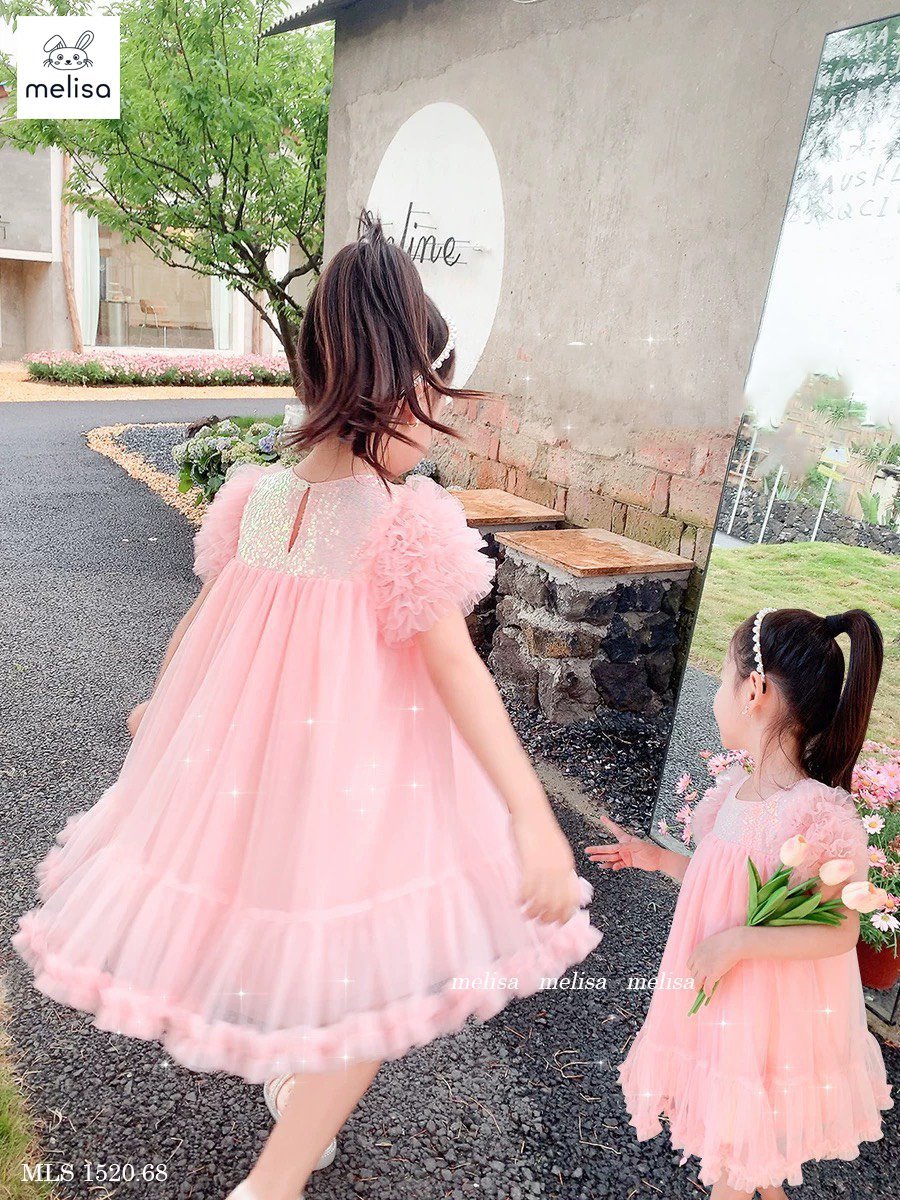 Váy công chúa Melisa màu hồng đính kim sa BG size 2-11y