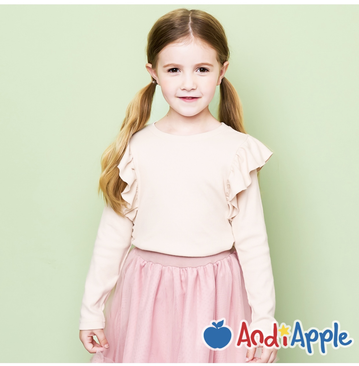 Áo thun tăm AndiApple cổ tròn bèo vai màu be BG