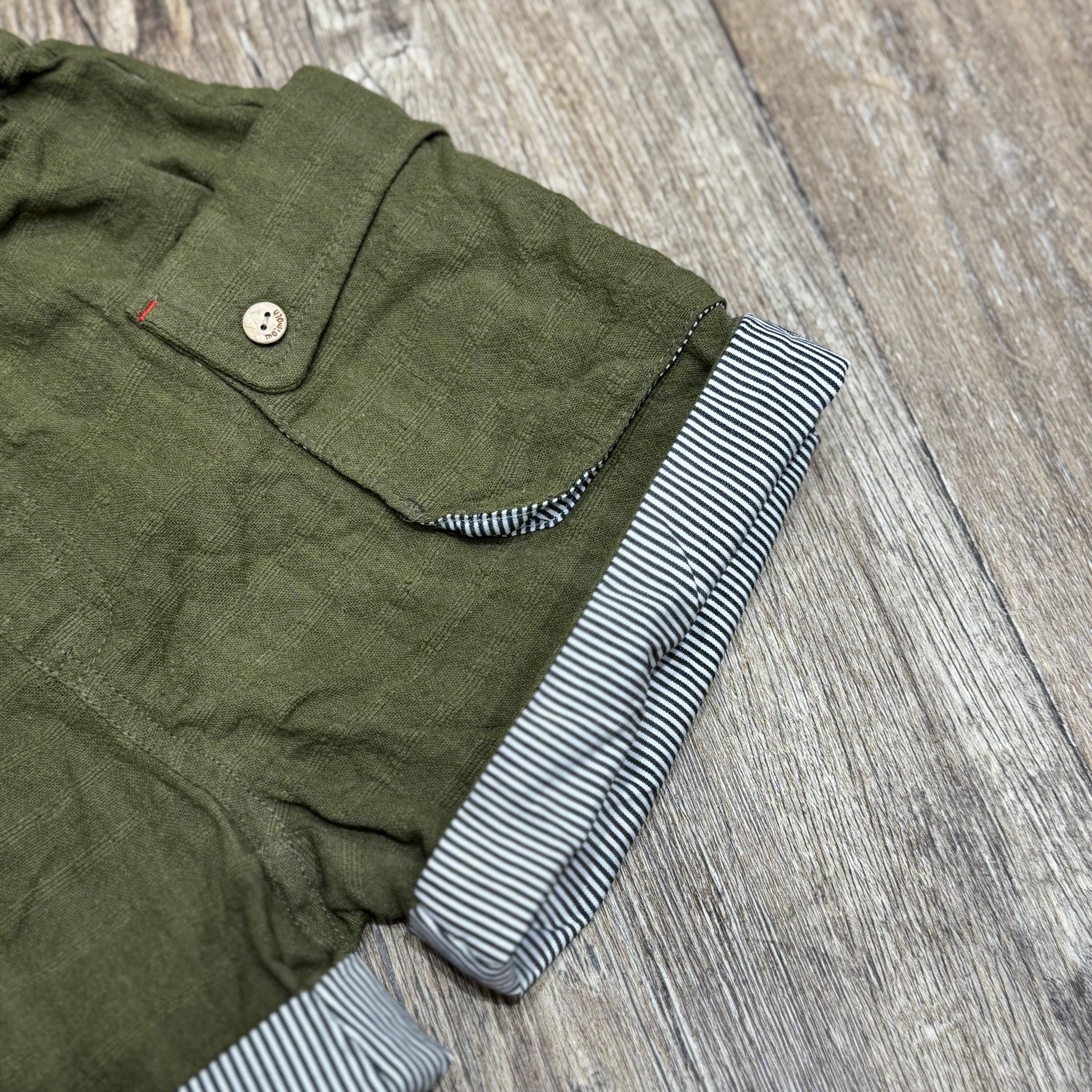 Quần short Moimoln màu rêu gấu kẻ cho bé size 90-110
