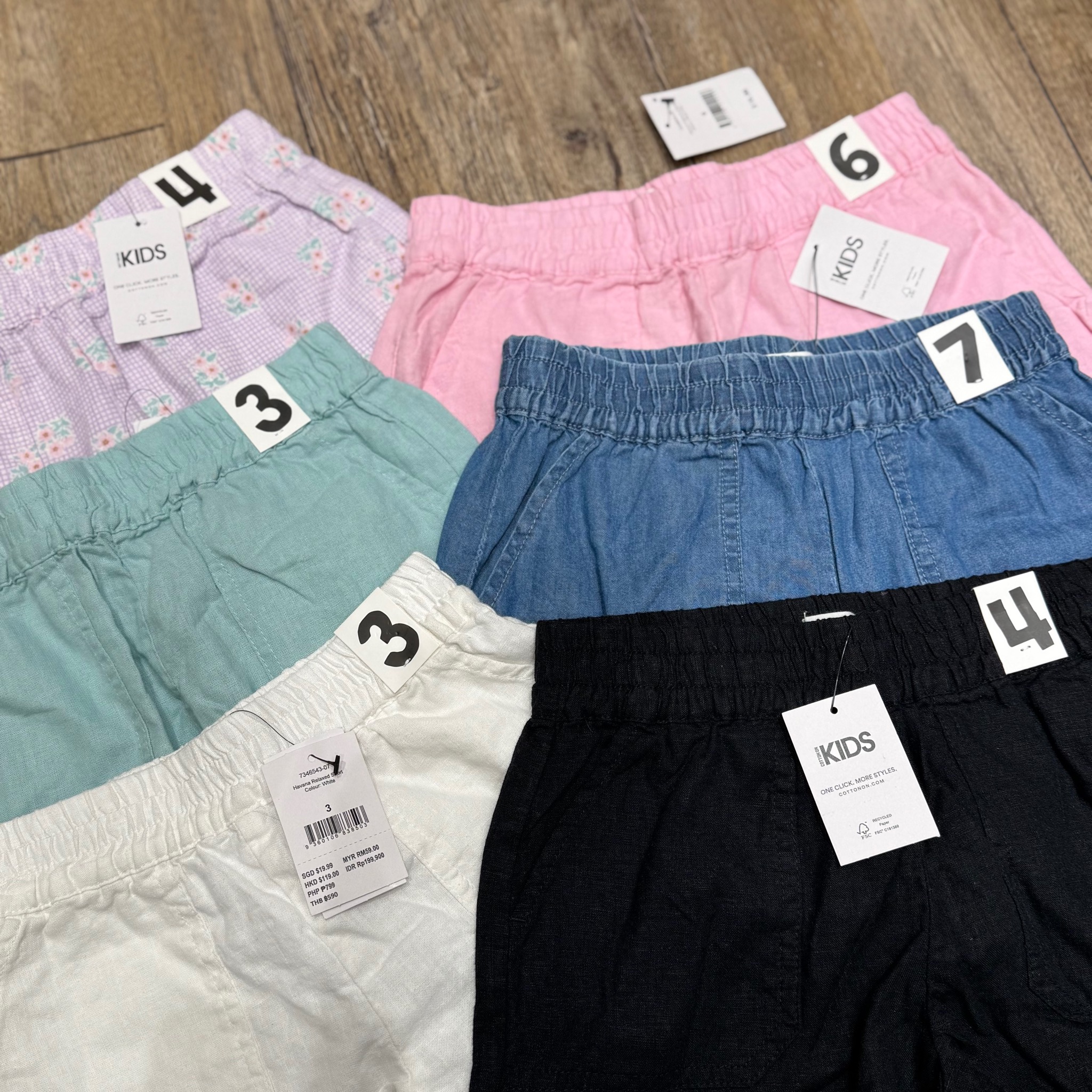 Quần short linen Cotton On 6 màu cho Bé Gái size 2 - 10y