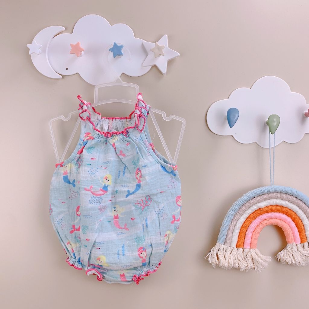 Romper Mudpie vải xô màu xanh mint tiên cá