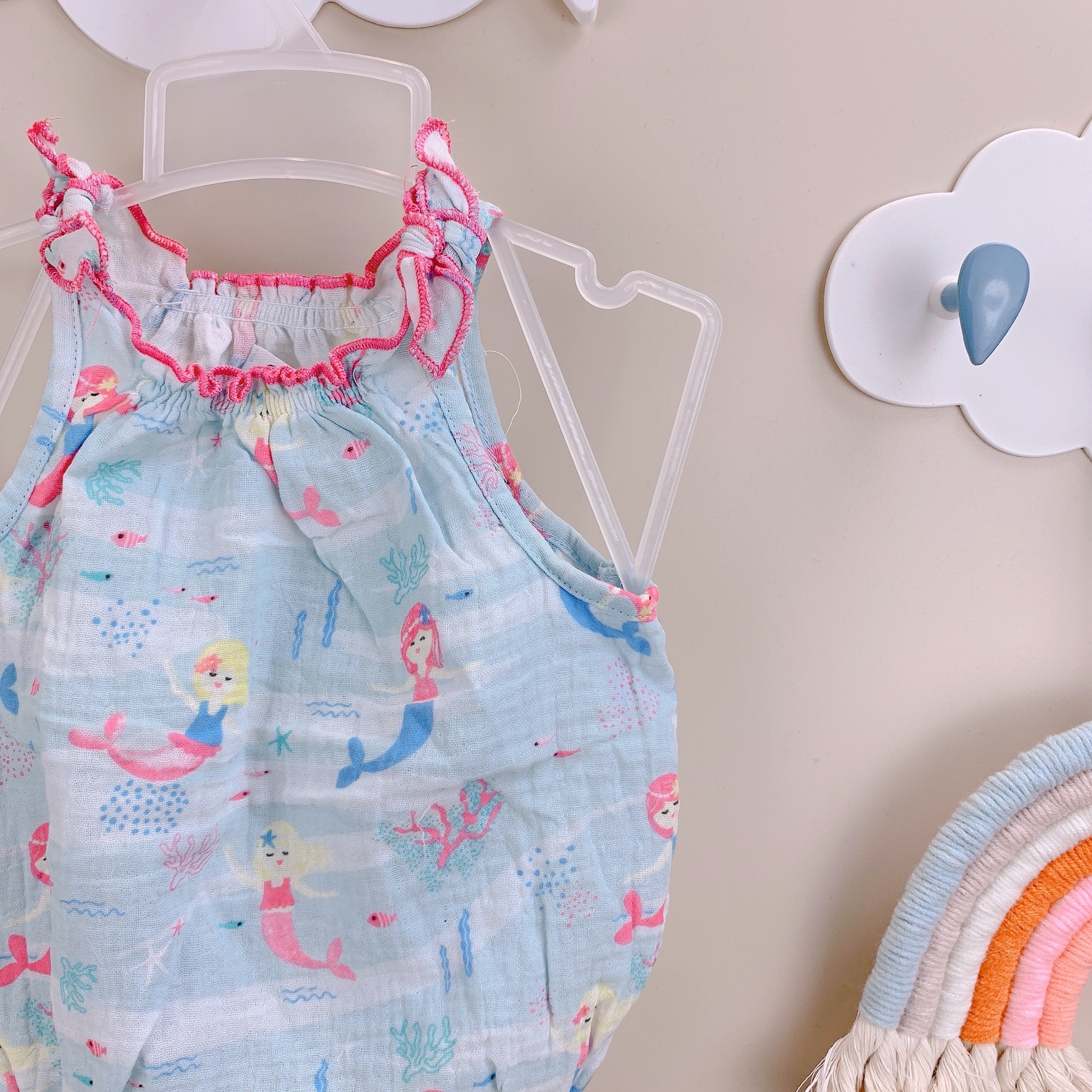 Romper Mudpie vải xô màu xanh mint tiên cá