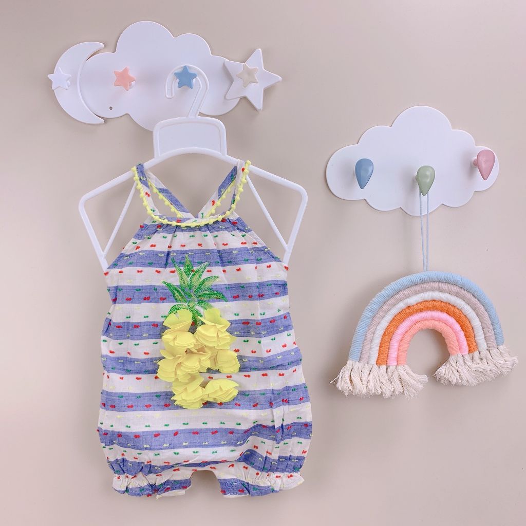 Romper Mudpie vải thô đũi sọc xanh trắng hình dứa