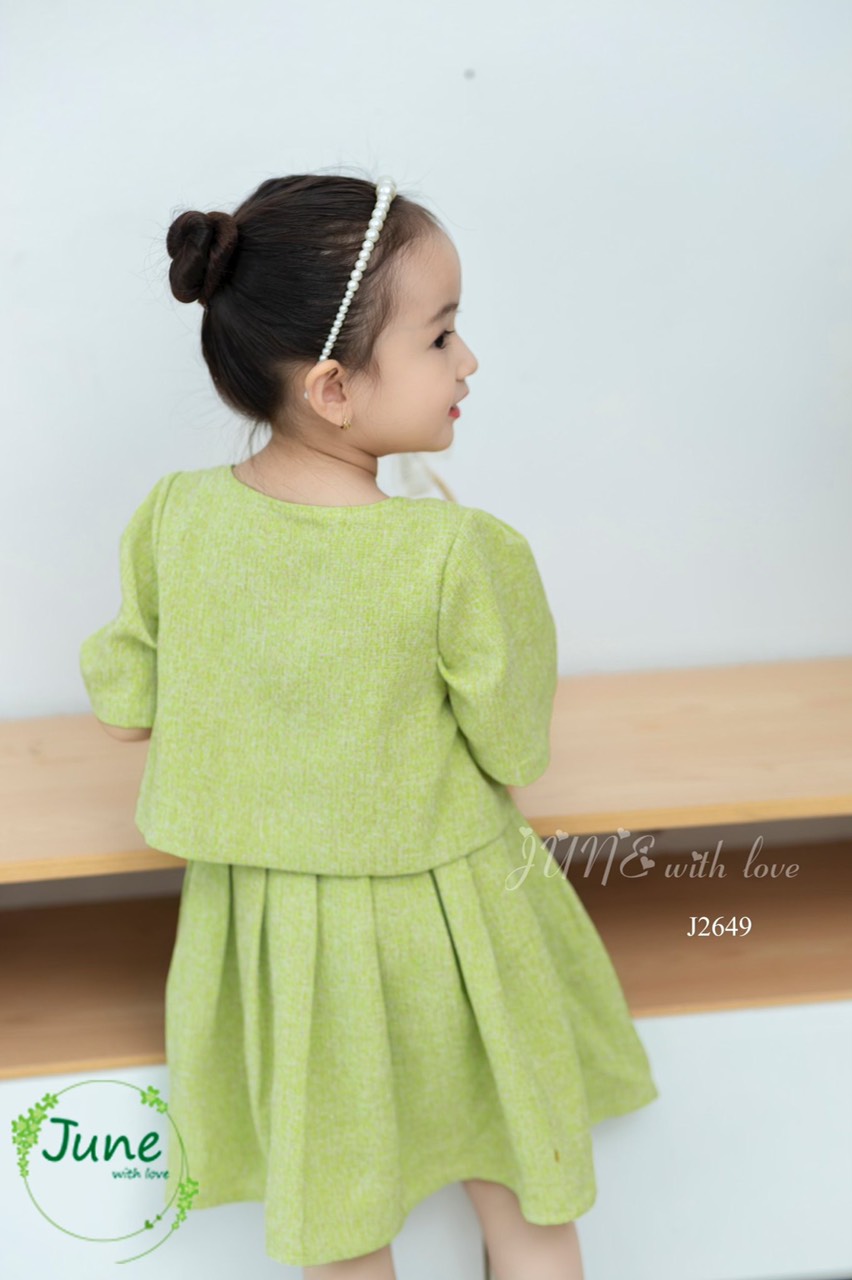 Set áo váy dạ text June with love màu xanh 1-10y