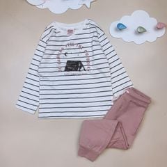 Bộ Minene áo cotton + quần jogger da cá áo kẻ trắng BTBG