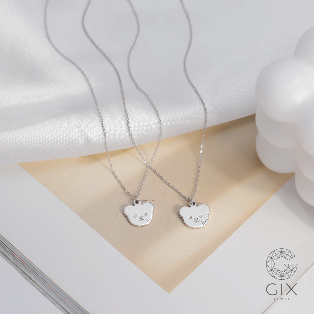  Dây chuyền nữ vàng trắng mạ bạc s925 Gix Jewel hình chú gấu khắc chữ 