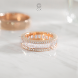  Nhẫn nữ đẹp vàng hồng & bạc cao cấp đính kim cương baguette đeo thời trang Gix 