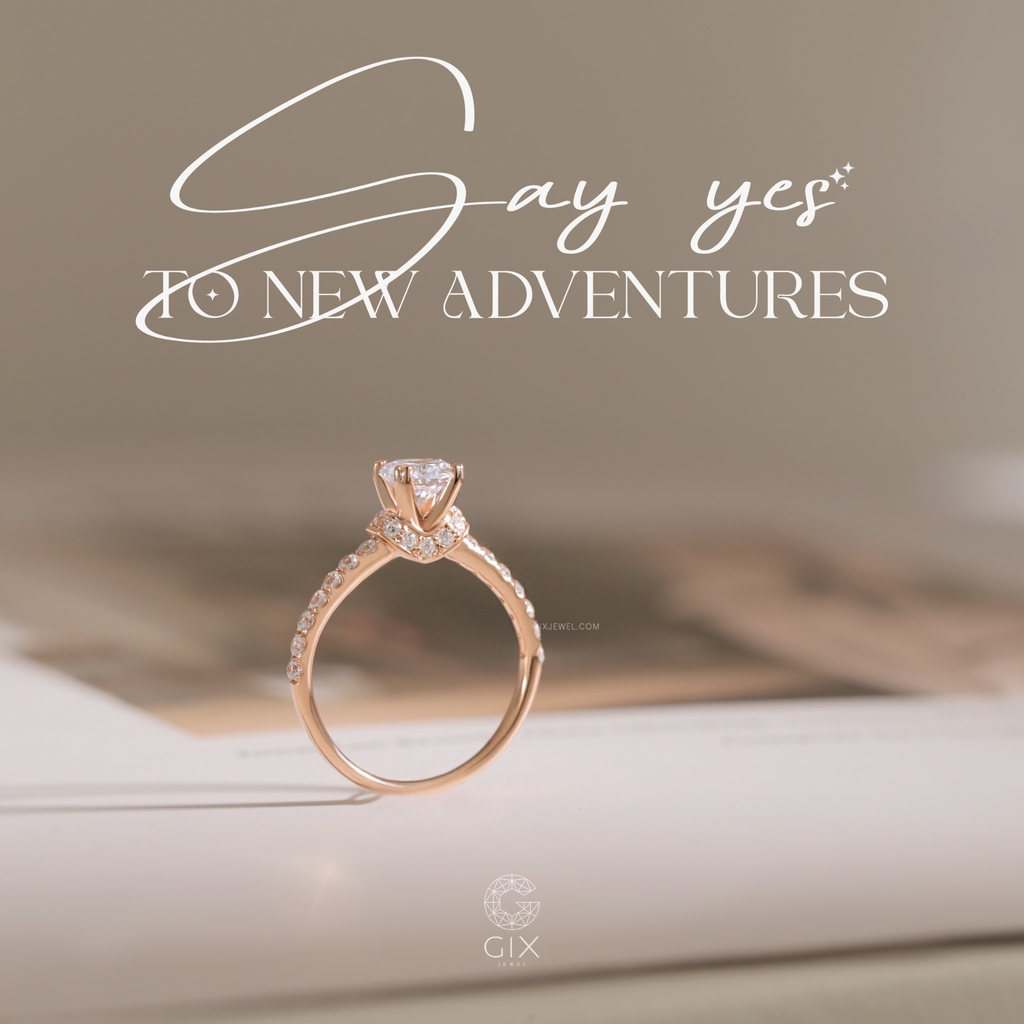 Nhẫn Kim Cương Cầu Hôn Đẹp Vàng Hồng 18K Tặng Bạn Gái Gix Jewelry