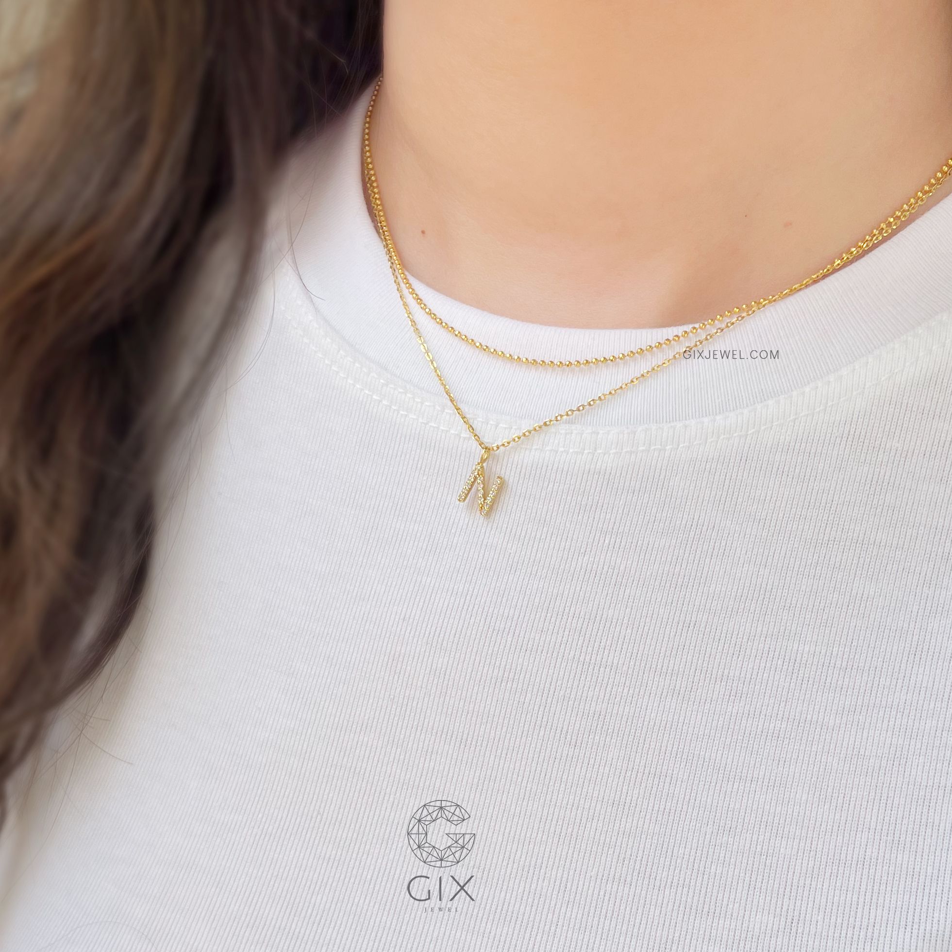  Vòng cổ nam nữ mặt chữ vàng 18k khắc tên theo yêu cầu Gix Jewel 