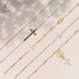  Lắc tay bạc thánh giá mạ vàng 18k đẹp mắc xích mảnh đính đá đen cao cấp Gix 