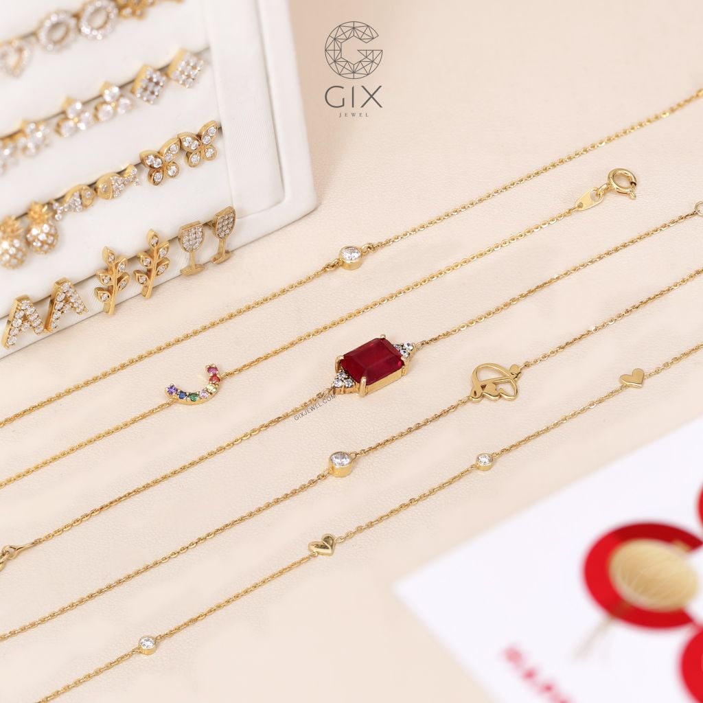  Lắc tay nữ vàng 18k bạc 925 đẹp gắn đá quý ruby cao cấp Gix Jewel 